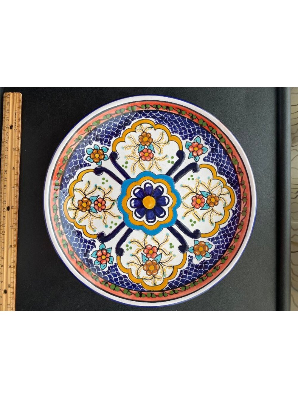 Hand-Painted Talavera Ceramic Plate 10" Multicolor Floral Design Puebla Mexico a